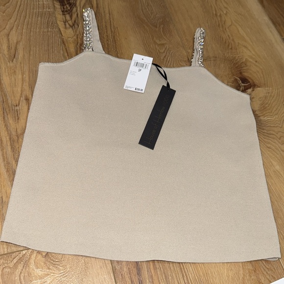 NWT House of Harlow 2 Pc Knit Tan Embellished Set Straps Tank & Mini Skirt SzS - Picture 3 of 6